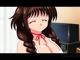 Manga scene with busty gal getting tit and mouth..