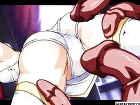 Golden-haired hentai girl gets fucked by tentacles