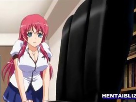 Redhead anime with bigtits sucking dick and