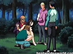Pervs tied and fuck manga mistress in park