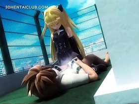 Cute anime blond riding lascivious cock on the..