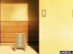 Anime beauty gets fucked on public toilet