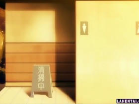 Anime gal gets fucked from behind on public toilet