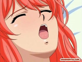 Redhead anime receives squeezed and licked her..