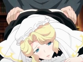 Anime maid jerks schlong with her huge mounds
