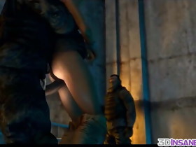 Breasty Lara Croft hammered in three-some sex