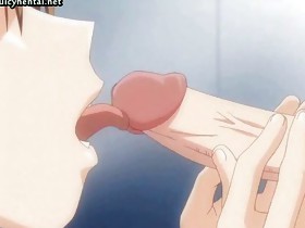 Anime gals pleasuring big penis